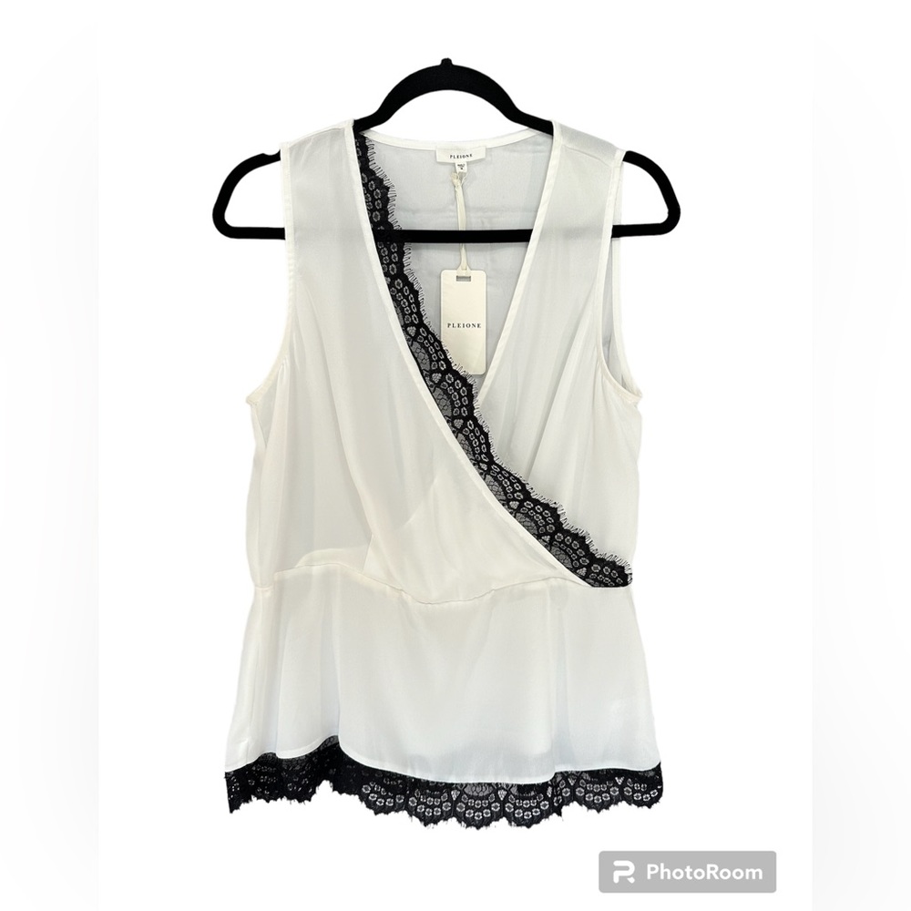 NWT Anthropologie Pleione Sheer White Sleeveless Top Lace Trim Women Medium